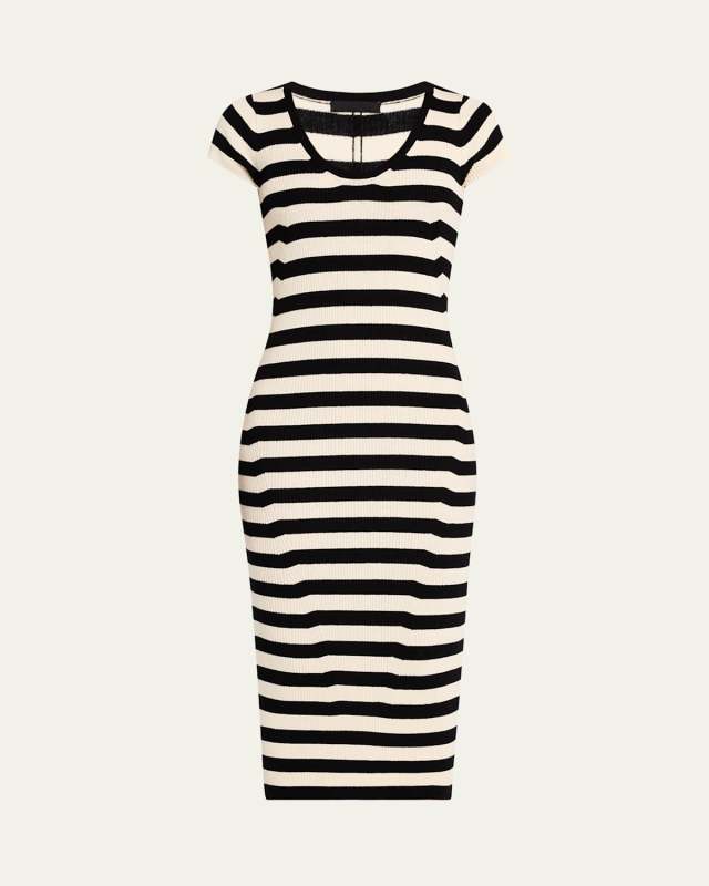 Striped Wool Cap-Sleeve Dress